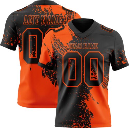 3DPattern8668 Custom Black Orange 3D Pattern Abstract Brush Stroke Authentic Football Jersey