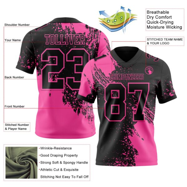 3DPattern8669-1 Custom Black Pink 3D Pattern Abstract Brush Stroke Authentic Football Jersey