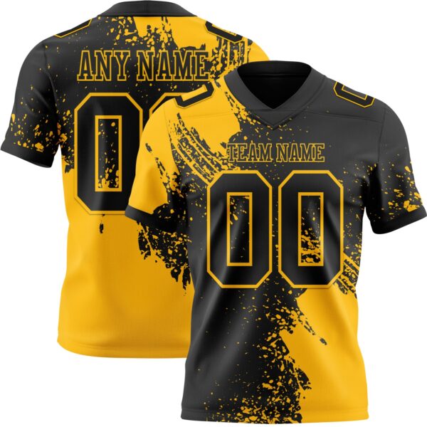 Custom Black Gold 3D Pattern Abstract Brush Stroke Authentic Football Jersey