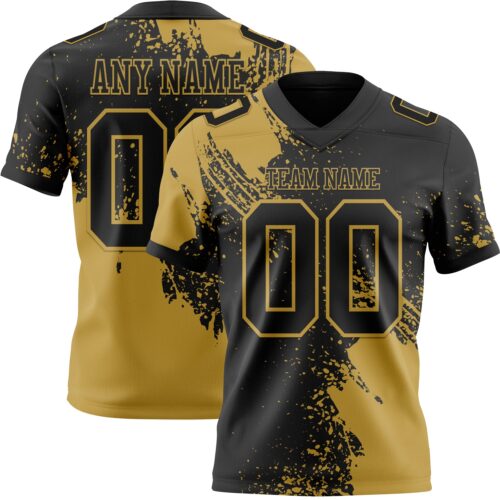 3DPattern8671 Custom Black Old Gold 3D Pattern Abstract Brush Stroke Authentic Football Jersey