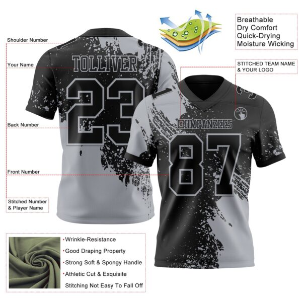 Custom Black Gray 3D Pattern Abstract Brush Stroke Authentic Football Jersey