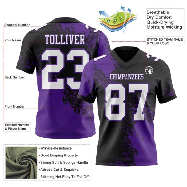 Custom Black White-Purple 3D Pattern Abstract Brush Stroke Authentic Football Jersey