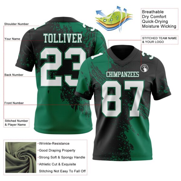 Custom Black White-Kelly Green 3D Pattern Abstract Brush Stroke Authentic Football Jersey