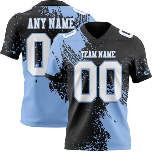 Custom Black White-Light Blue 3D Pattern Abstract Brush Stroke Authentic Football Jersey