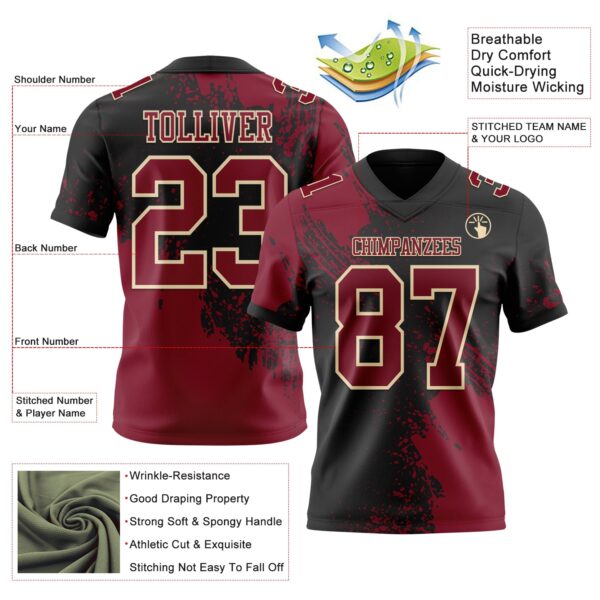 Custom Black Crimson-Cream 3D Pattern Abstract Brush Stroke Authentic Football Jersey