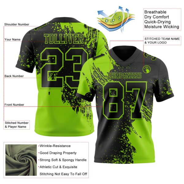 Custom Black Neon Green 3D Pattern Abstract Brush Stroke Authentic Football Jersey