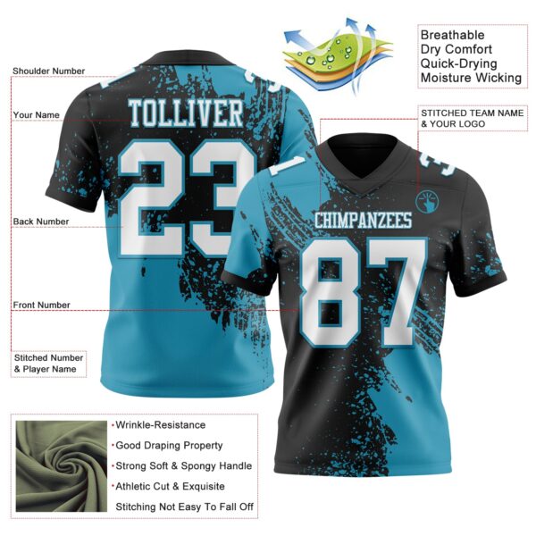 Custom Black White-Panther Blue 3D Pattern Abstract Brush Stroke Authentic Football Jersey