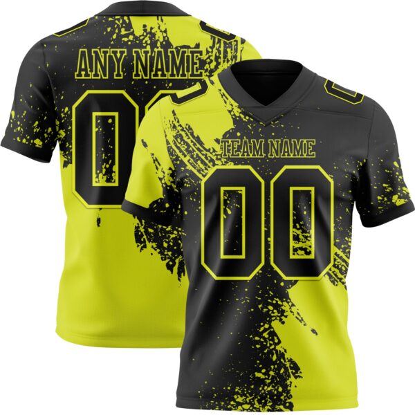 Custom Black Neon Yellow 3D Pattern Abstract Brush Stroke Authentic Football Jersey