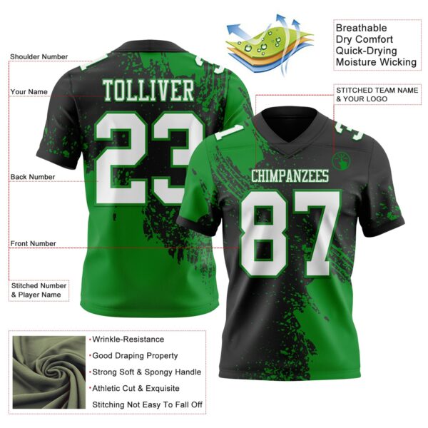Custom Black White-Grass Green 3D Pattern Abstract Brush Stroke Authentic Football Jersey