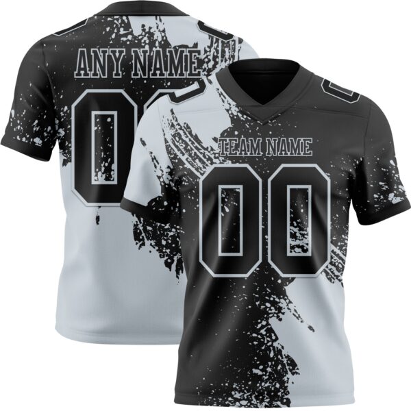 Custom Black Silver 3D Pattern Abstract Brush Stroke Authentic Football Jersey