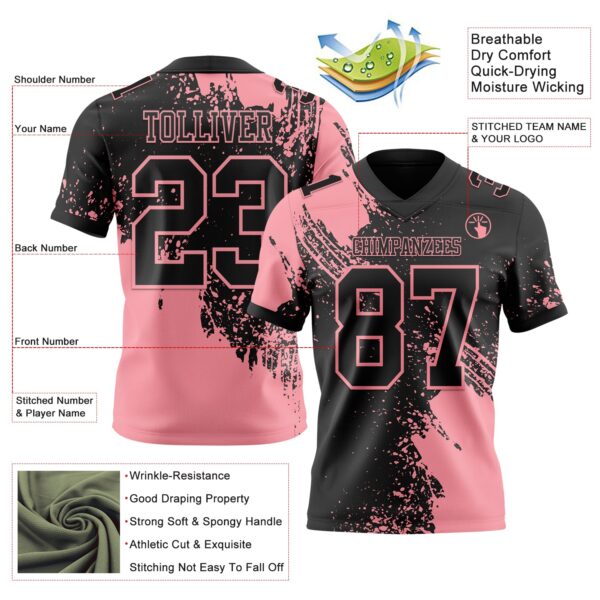 Custom Black Medium Pink 3D Pattern Abstract Brush Stroke Authentic Football Jersey