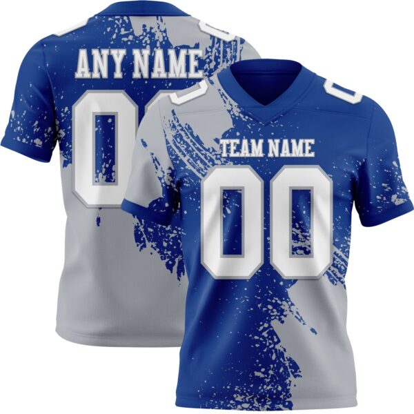 Custom Royal White-Gray 3D Pattern Abstract Brush Stroke Authentic Football Jersey