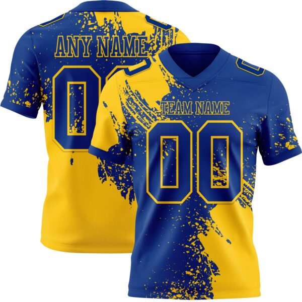 Custom Royal Yellow 3D Pattern Abstract Brush Stroke Authentic Football Jersey