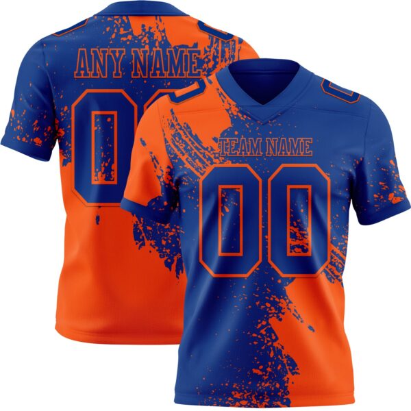 Custom Royal Orange 3D Pattern Abstract Brush Stroke Authentic Football Jersey