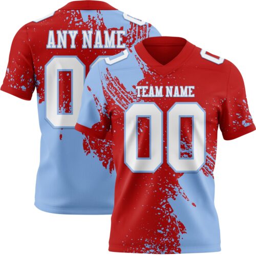 3DPattern8706 Custom Red White-Light Blue 3D Pattern Abstract Brush Stroke Authentic Football Jersey
