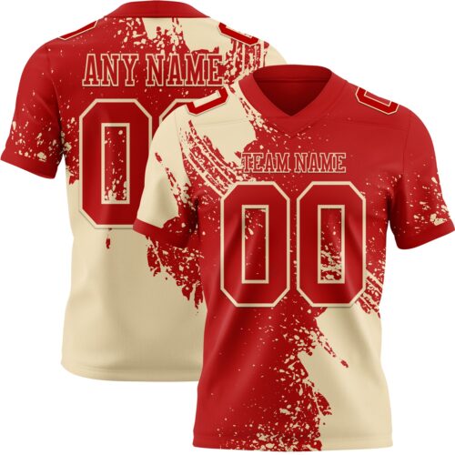 Custom Red Cream 3D Pattern Abstract Brush Stroke Authentic Football Jersey