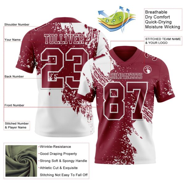 3DPattern8711-1 Custom Crimson White 3D Pattern Abstract Brush Stroke Authentic Football Jersey