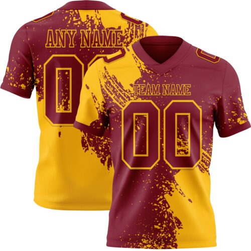 3DPattern8712 Custom Crimson Gold 3D Pattern Abstract Brush Stroke Authentic Football Jersey