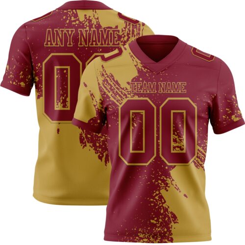 3DPattern8713 Custom Crimson Old Gold 3D Pattern Abstract Brush Stroke Authentic Football Jersey