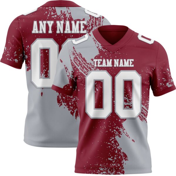 Custom Crimson White-Gray 3D Pattern Abstract Brush Stroke Authentic Football Jersey