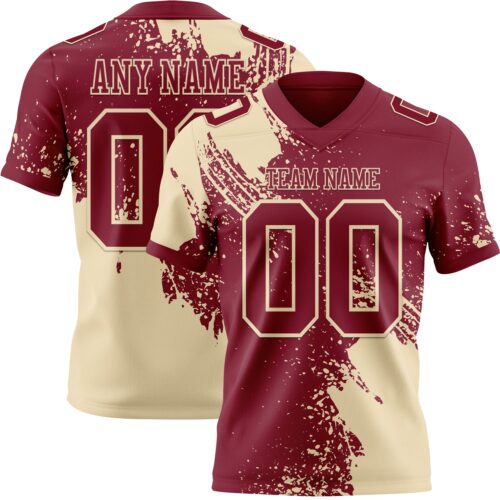 Custom Crimson Cream 3D Pattern Abstract Brush Stroke Authentic Football Jersey