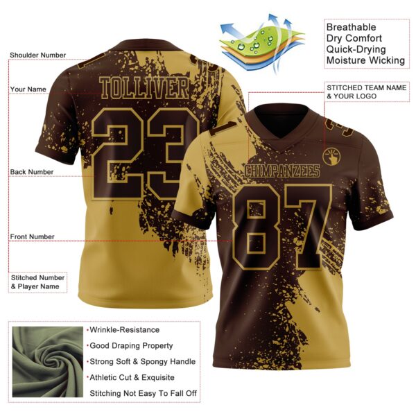Custom Brown Old Gold 3D Pattern Abstract Brush Stroke Authentic Football Jersey