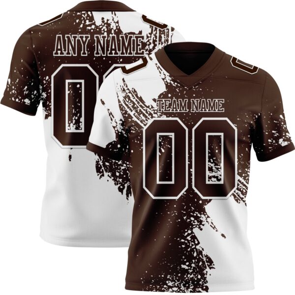 Custom Brown White 3D Pattern Abstract Brush Stroke Authentic Football Jersey