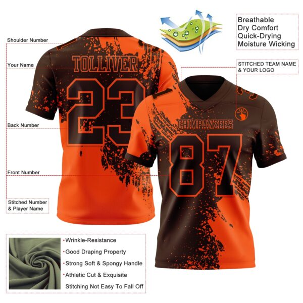 Custom Brown Orange 3D Pattern Abstract Brush Stroke Authentic Football Jersey