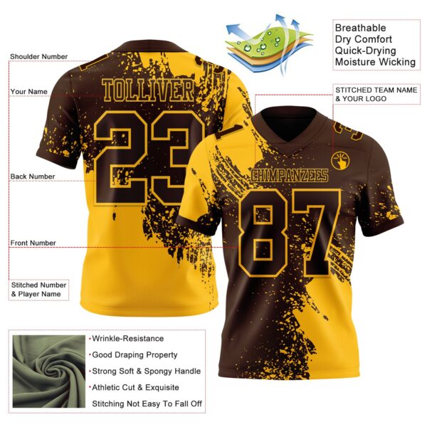 Custom Brown Gold 3D Pattern Abstract Brush Stroke Authentic Football Jersey
