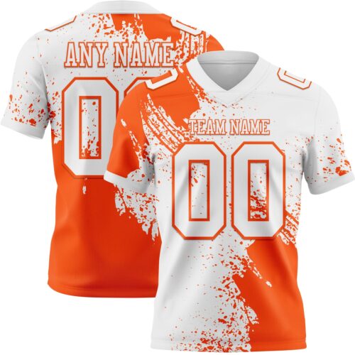 3DPattern8722 Custom White Orange 3D Pattern Abstract Brush Stroke Authentic Football Jersey
