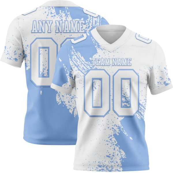 Custom White Light Blue 3D Pattern Abstract Brush Stroke Authentic Football Jersey