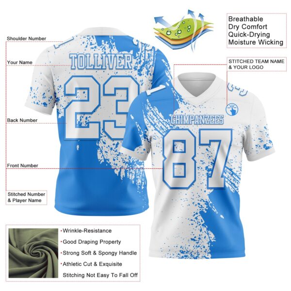 3DPattern8726-1 Custom White Powder Blue 3D Pattern Abstract Brush Stroke Authentic Football Jersey