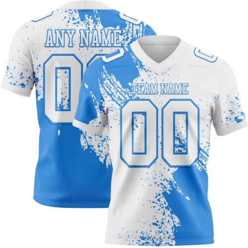 Custom White Powder Blue 3D Pattern Abstract Brush Stroke Authentic Football Jersey