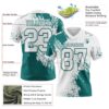 Custom White Teal 3D Pattern Abstract Brush Stroke Authentic Football Jersey