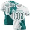Custom White Teal 3D Pattern Abstract Brush Stroke Authentic Football Jersey