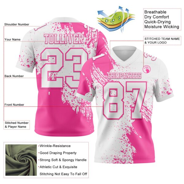 3DPattern8729-1 Custom White Pink 3D Pattern Abstract Brush Stroke Authentic Football Jersey