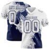 Custom White Navy 3D Pattern Abstract Brush Stroke Authentic Football Jersey