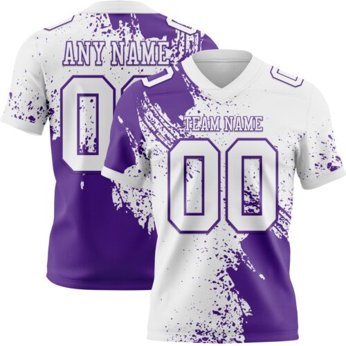 Custom White Purple 3D Pattern Abstract Brush Stroke Authentic Football Jersey