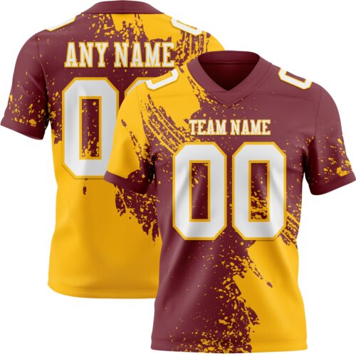 3DPattern8733 Custom Burgundy White-Gold 3D Pattern Abstract Brush Stroke Authentic Football Jersey
