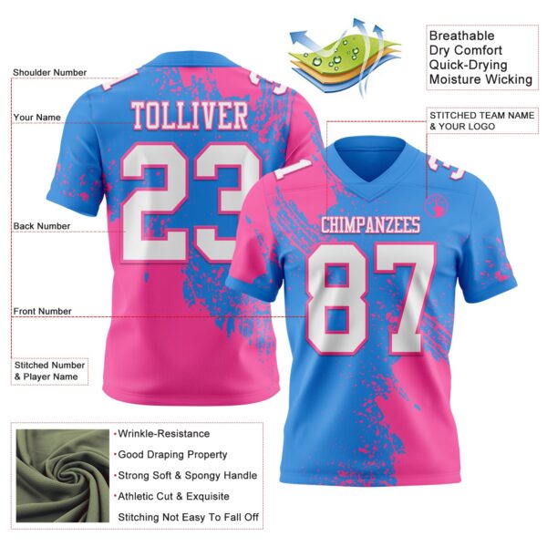 Custom Powder Blue White-Pink 3D Pattern Abstract Brush Stroke Authentic Football Jersey