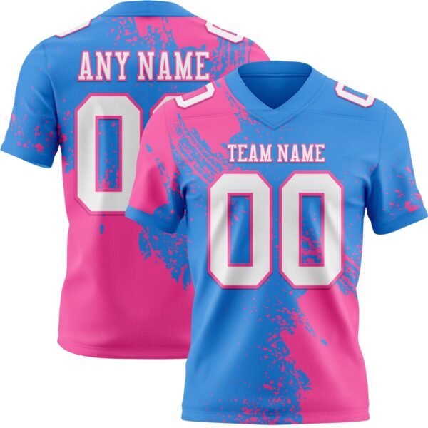 Custom Powder Blue White-Pink 3D Pattern Abstract Brush Stroke Authentic Football Jersey