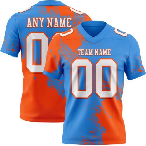 Custom Powder Blue White-Orange 3D Pattern Abstract Brush Stroke Authentic Football Jersey