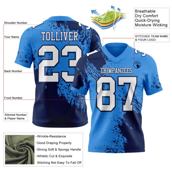 Custom Powder Blue White-Navy 3D Pattern Abstract Brush Stroke Authentic Football Jersey