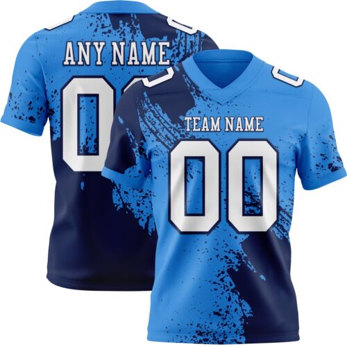 Custom Powder Blue White-Navy 3D Pattern Abstract Brush Stroke Authentic Football Jersey