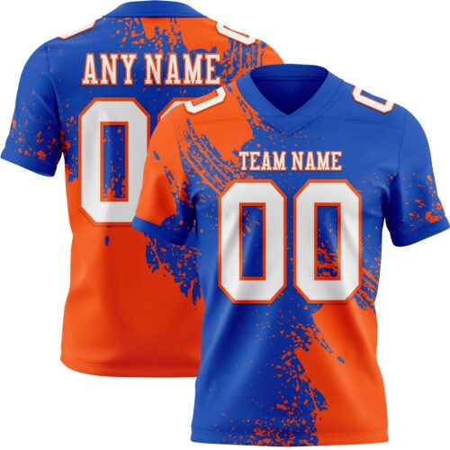 3DPattern8739 Custom Thunder Blue White-Orange 3D Pattern Abstract Brush Stroke Authentic Football Jersey