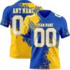 Custom Thunder Blue White-Yellow 3D Pattern Abstract Brush Stroke Authentic Football Jersey