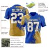 Custom Thunder Blue White-Old Gold 3D Pattern Abstract Brush Stroke Authentic Football Jersey