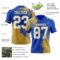 3DPattern8744-1 Custom Thunder Blue White-Old Gold 3D Pattern Abstract Brush Stroke Authentic Football Jersey