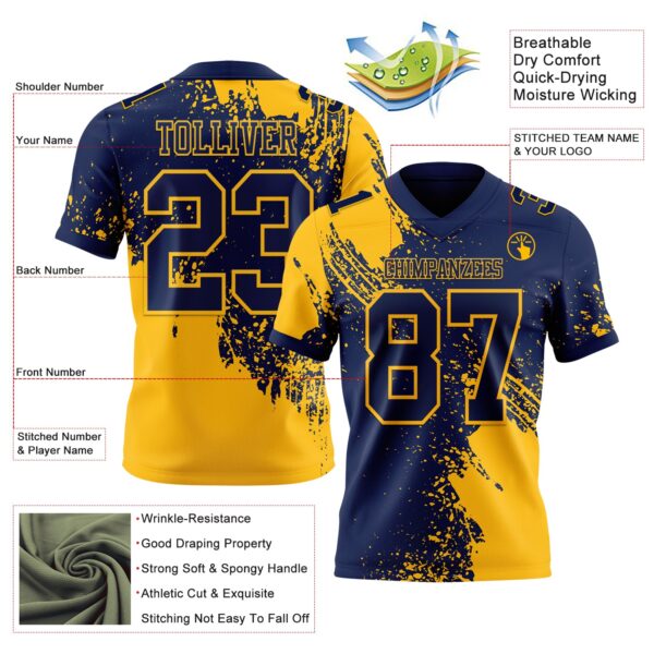 3DPattern8746-1 Custom Navy Gold 3D Pattern Abstract Brush Stroke Authentic Football Jersey