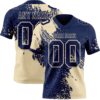 Custom Navy Cream 3D Pattern Abstract Brush Stroke Authentic Football Jersey